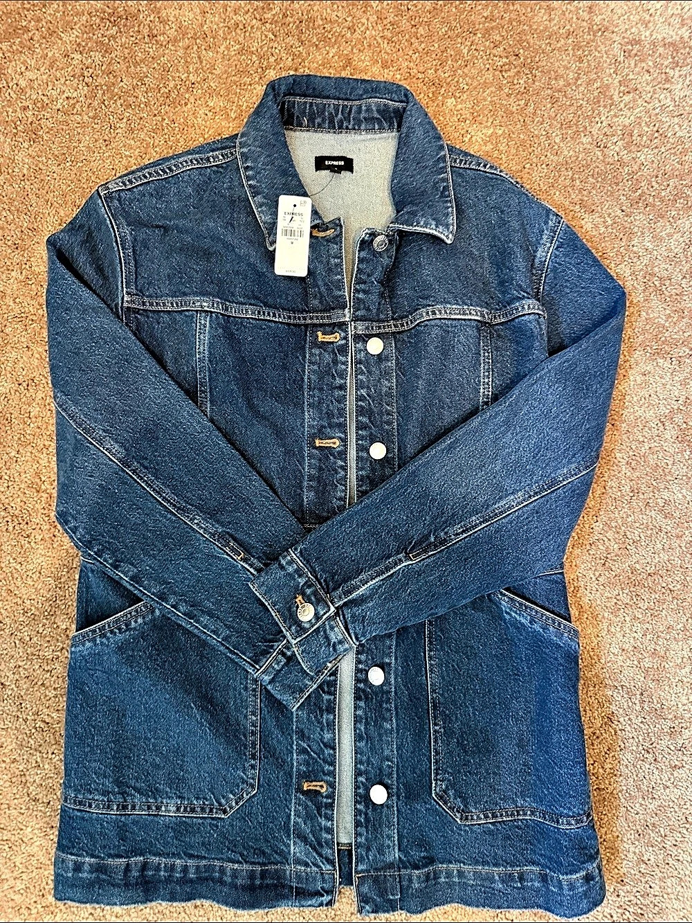 Express Dark Wash Fitted Denim Jacket Blue Medium NWT